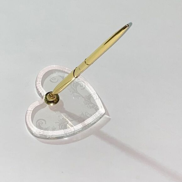 Heart-Shaped Clear and Gold Pen Holder - Picture 1 of 5